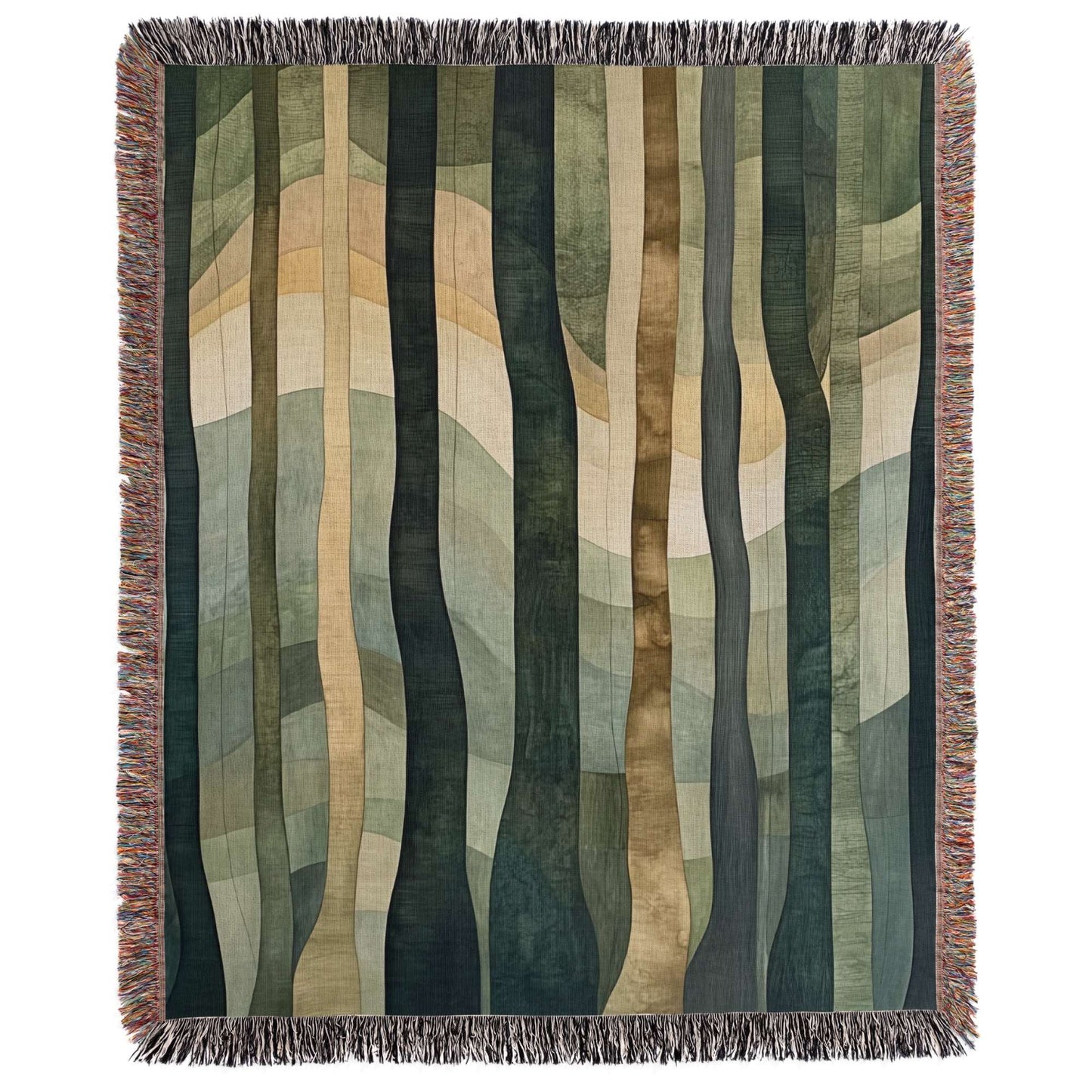 a blanket with a pattern of trees on it