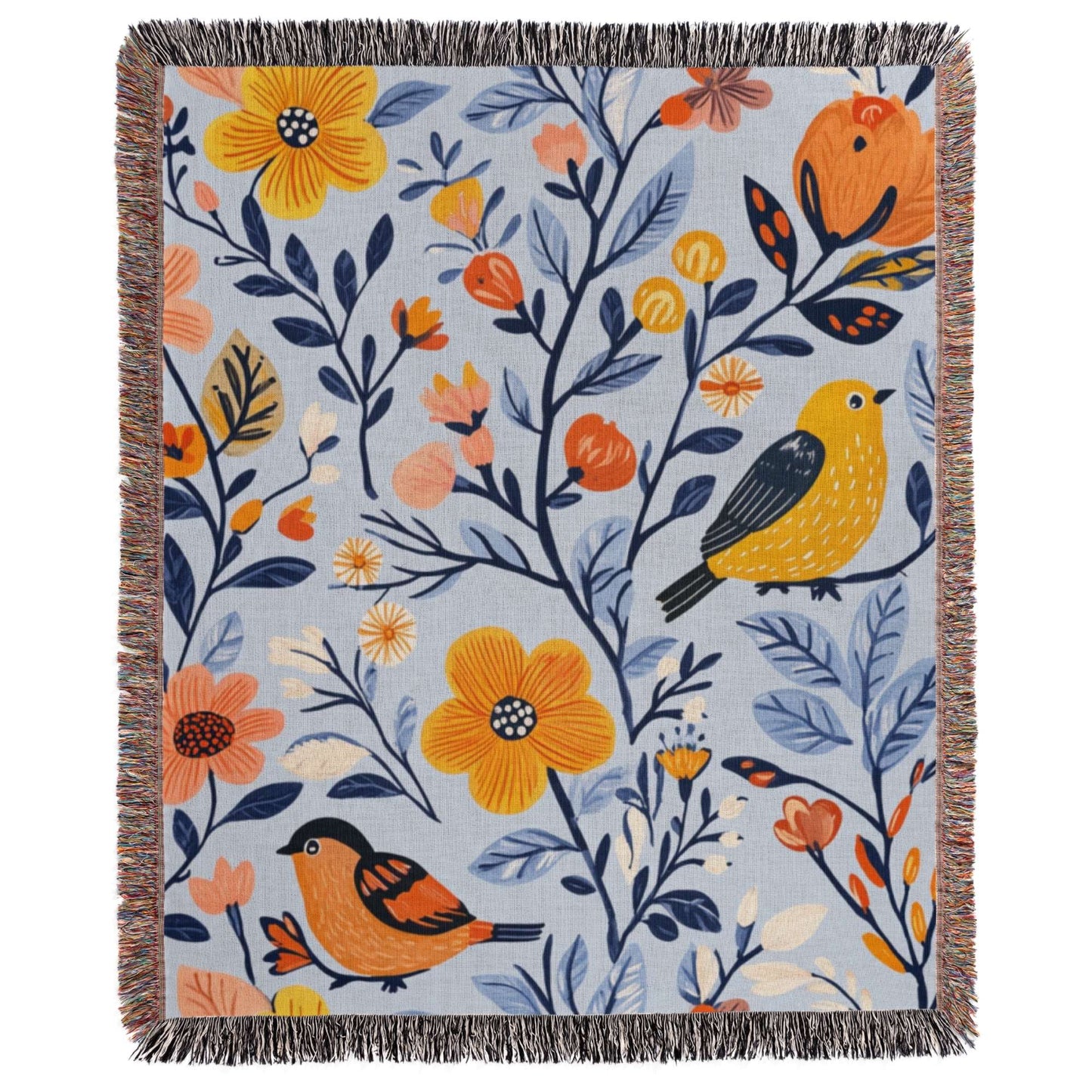 Colorful Spring Birds Inspired Woven Blanket