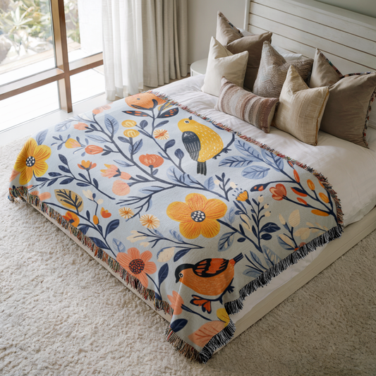 a bed with a blanket and pillows on top of it