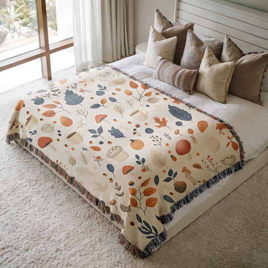 a bed with a blanket and pillows on top of it