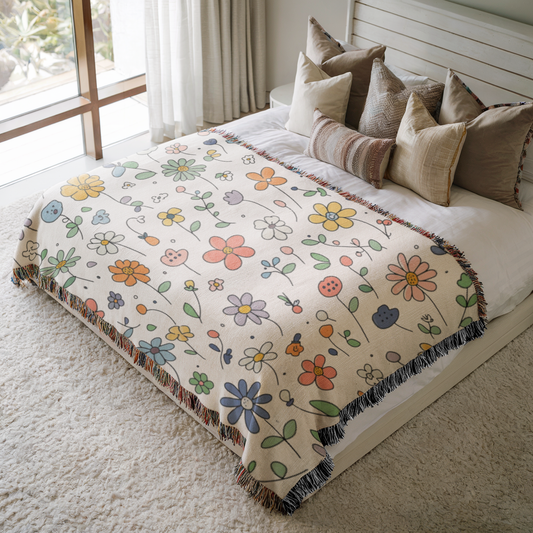 a bed with a blanket and pillows on top of it