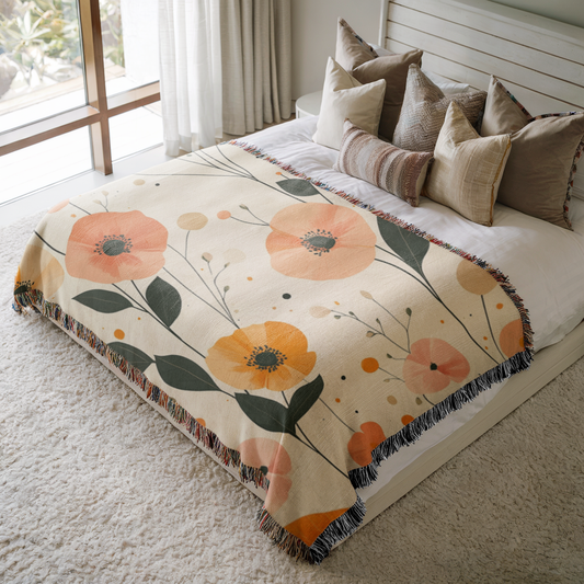 a bed with a floral comforter on top of it