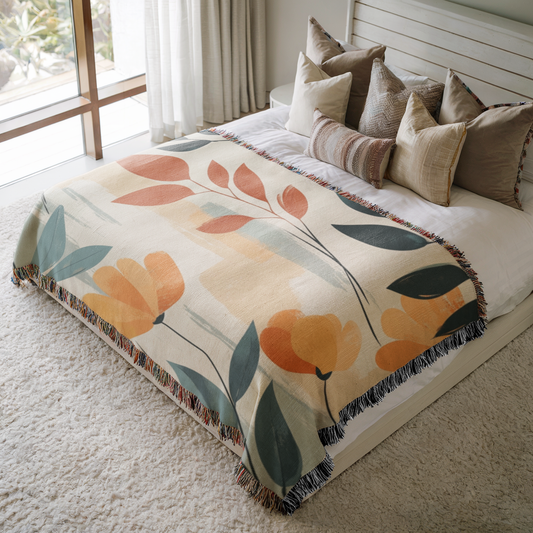 a bed with a blanket and pillows on top of it