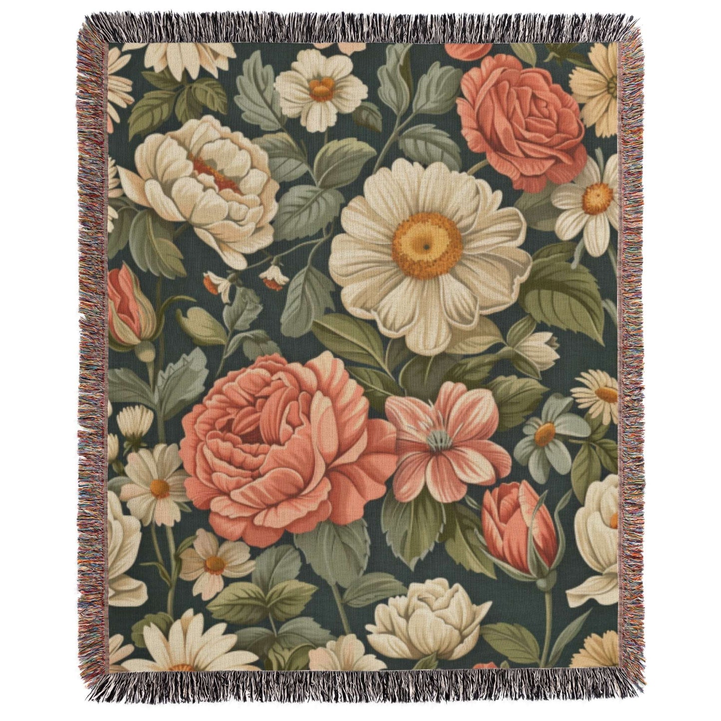 a tapestry with flowers and leaves on it