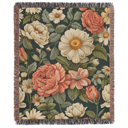 a tapestry with flowers and leaves on it