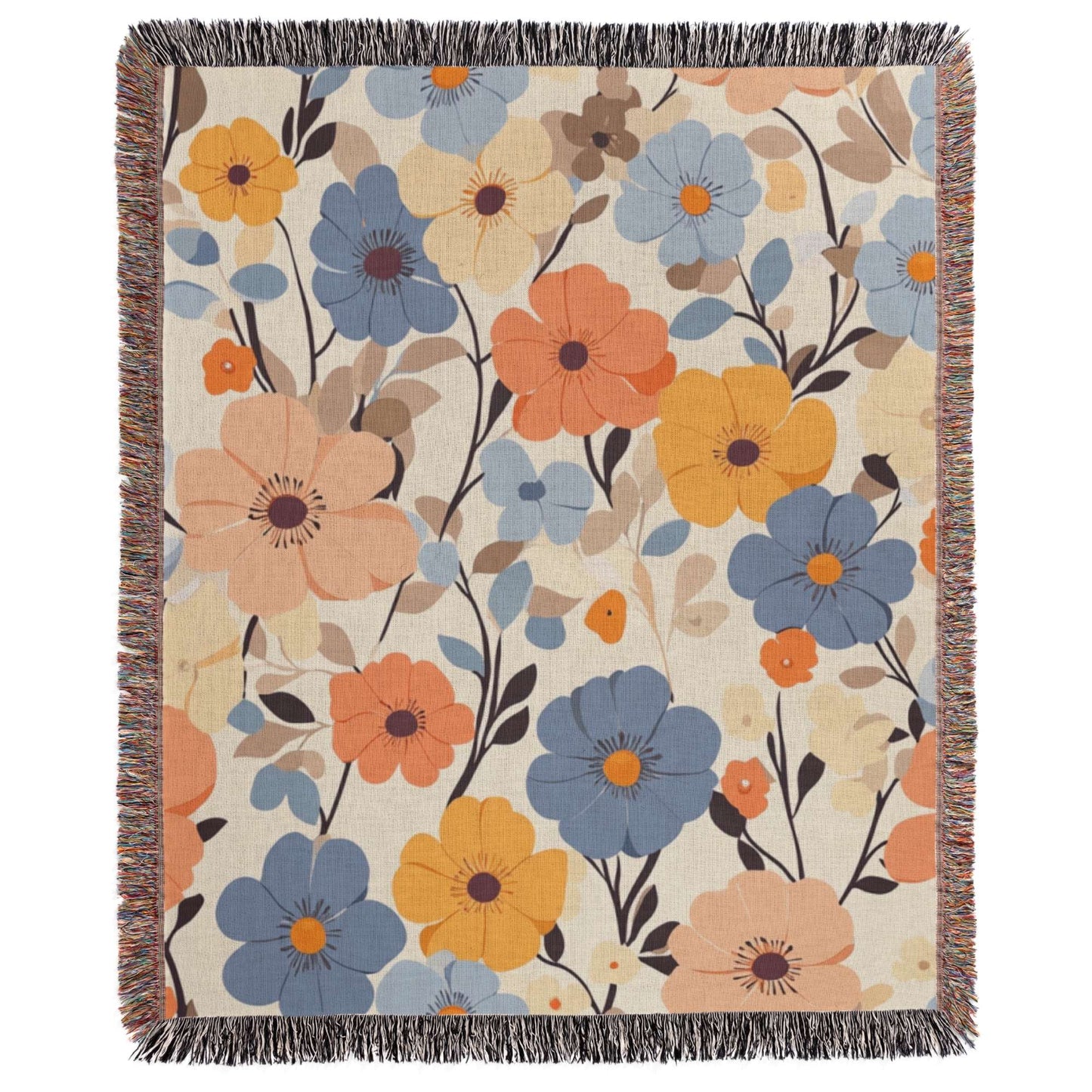 Vintage retro flower inspired Woven Blanket