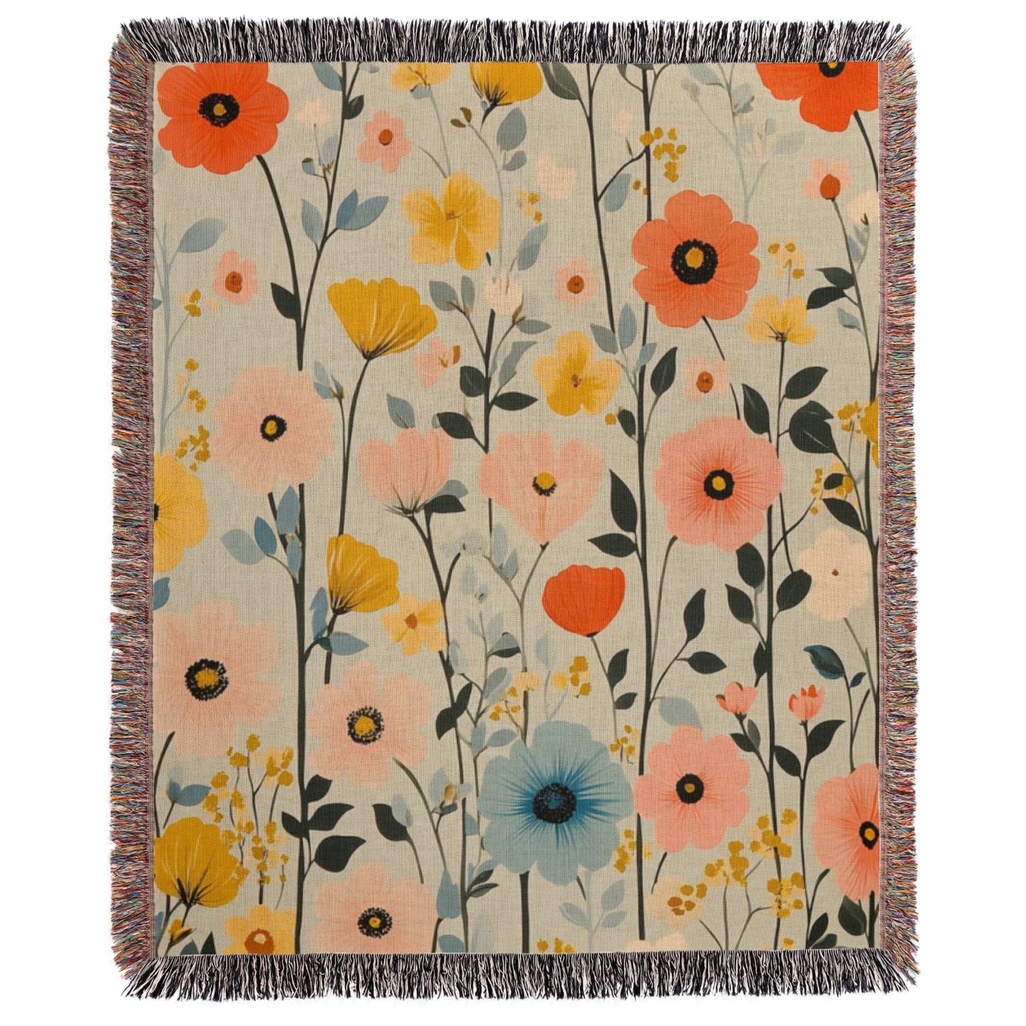Vintage retro minimalistic flower inspired Woven Blanket