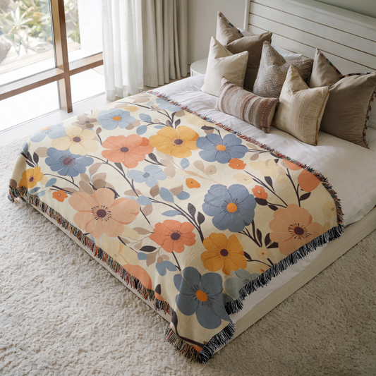 a bed with a blanket and pillows on top of it