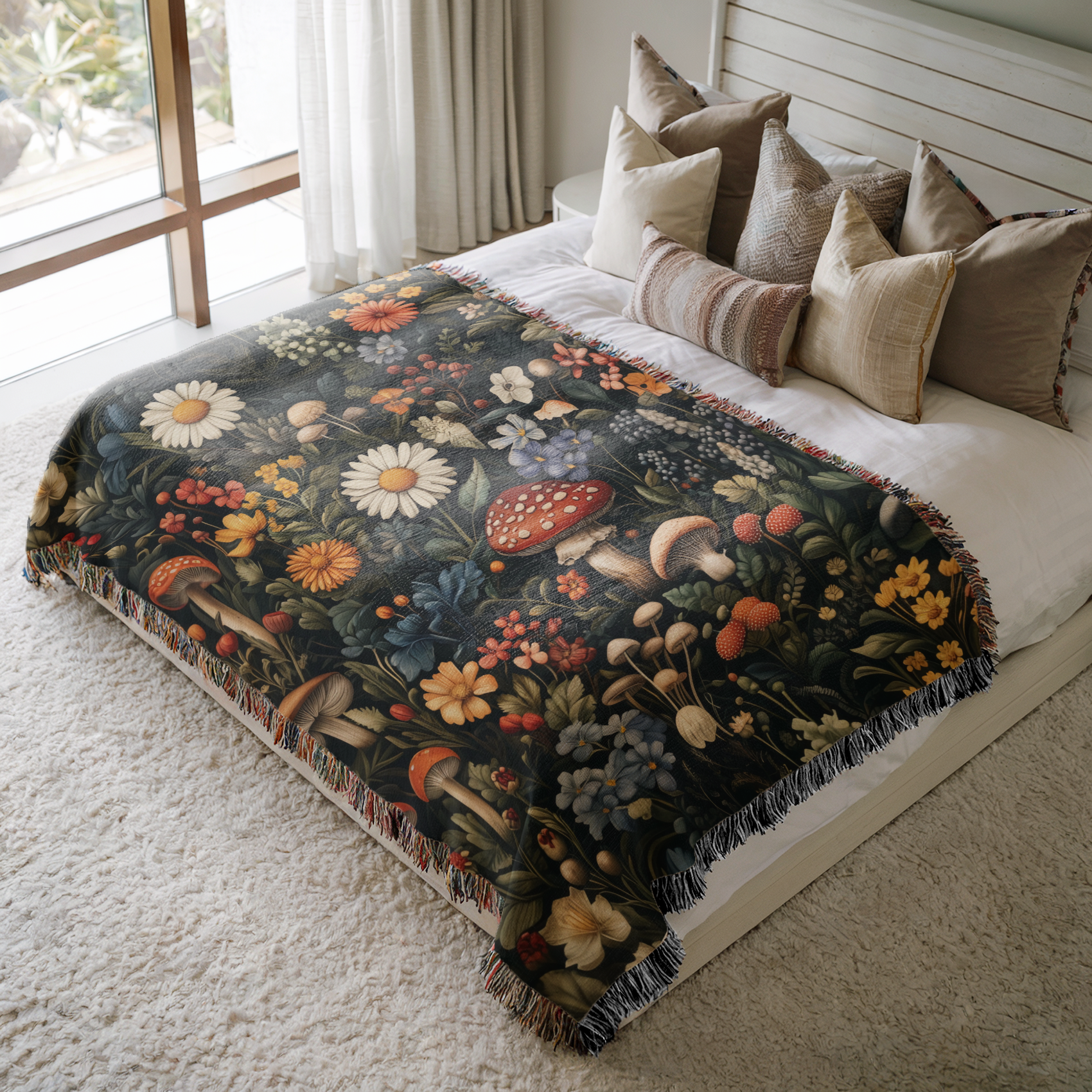 a bed with a blanket on top of it